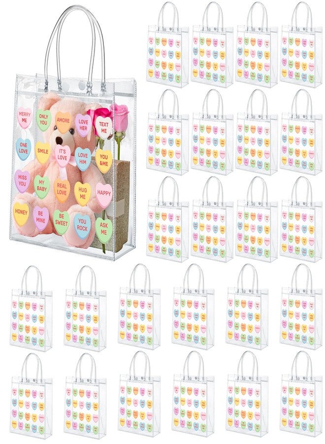 Uiifan 24 Valentine's Day Clear PVC Gift Bags Valentines Conversation Hearts Transparent Sayings Bags with Handle Conversation Hearts Tote Bag Galentines Day Reusable Gift Wrap Tote - Image 1